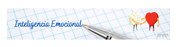 Texto sobre cuadrícula azul "Inteligencia Emocional" y corazón humanizado dando la mano a cerebro humanizado